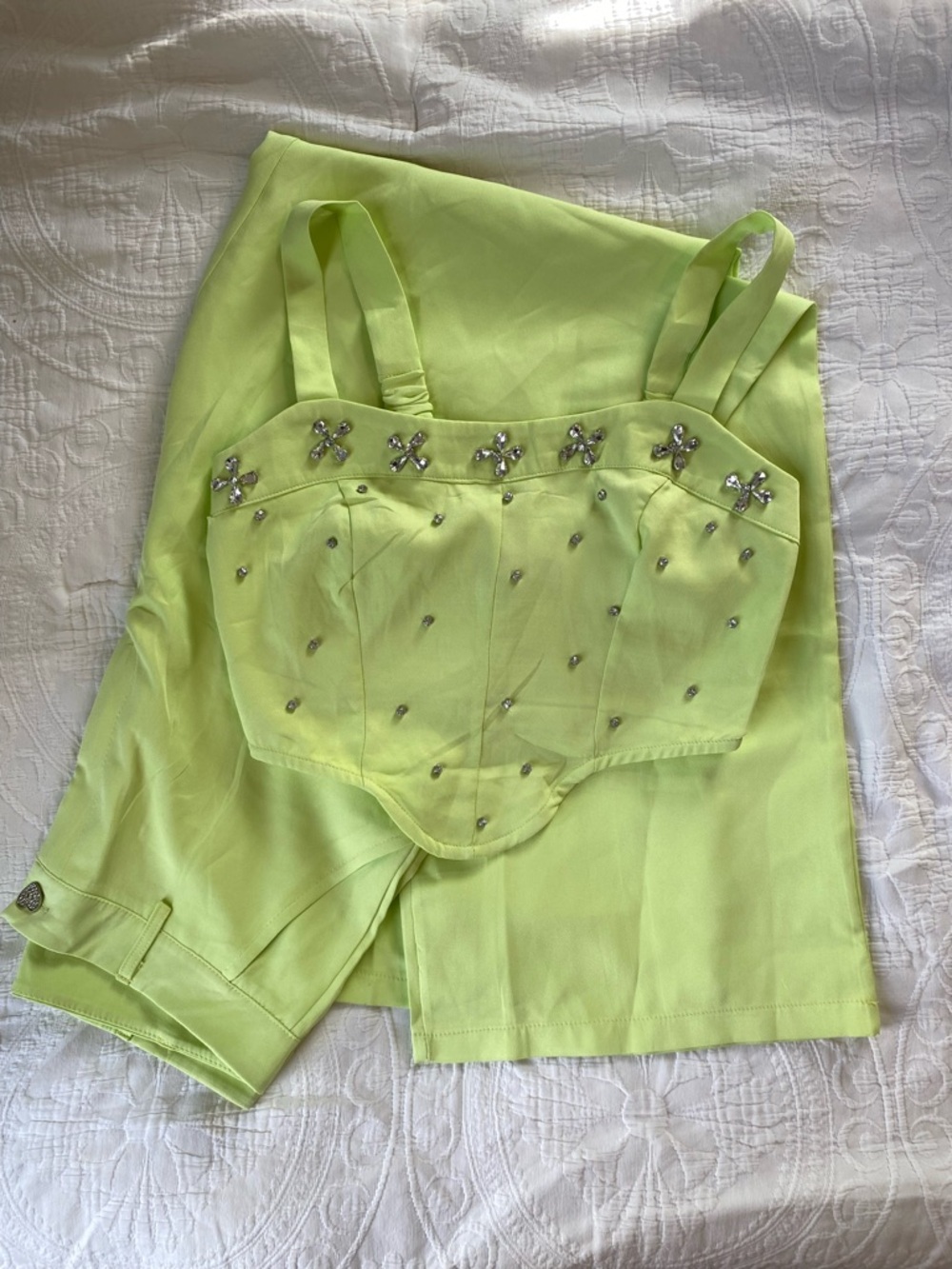 Lime Beaded Bustier Top and Pants Set - Women's Intimates & Sleepwear